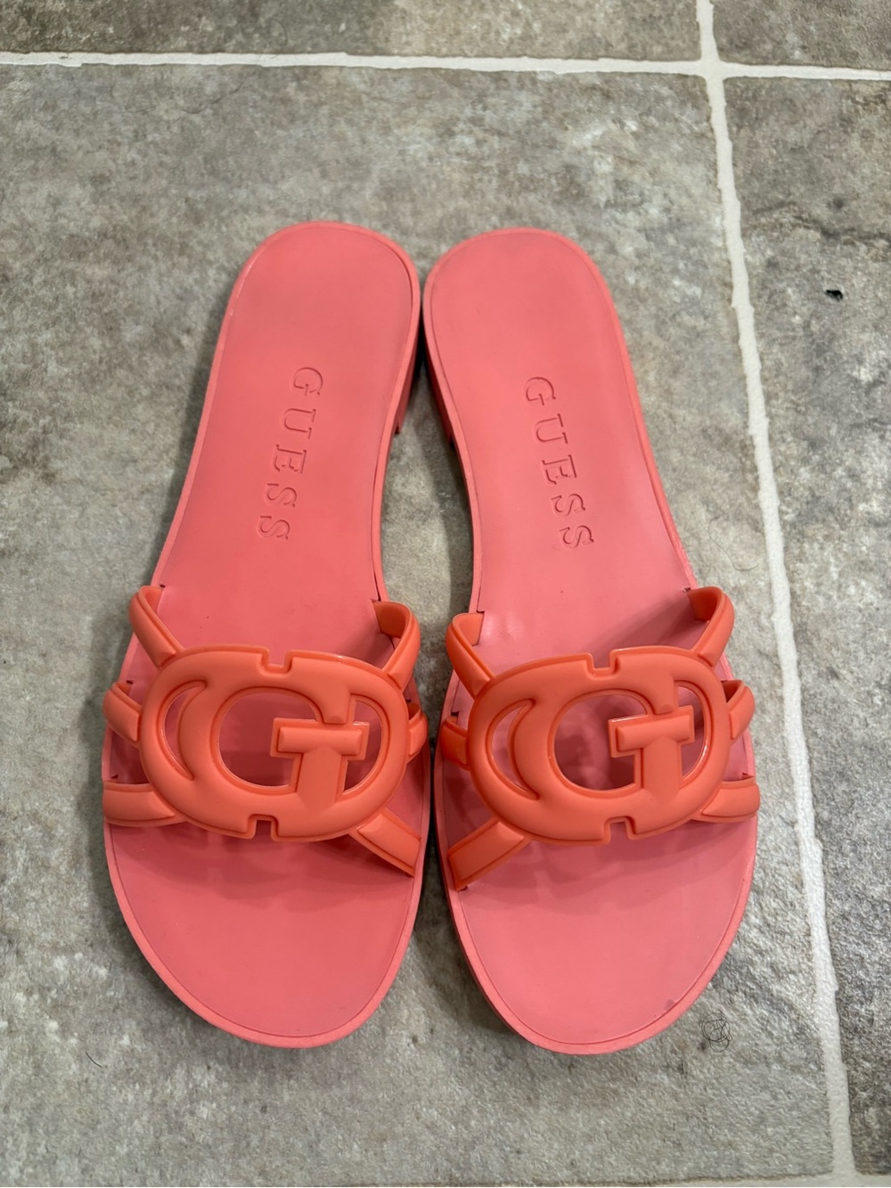 GUESS Coral-Orange Slide Sandals - Women's Pinkish Coral Slides